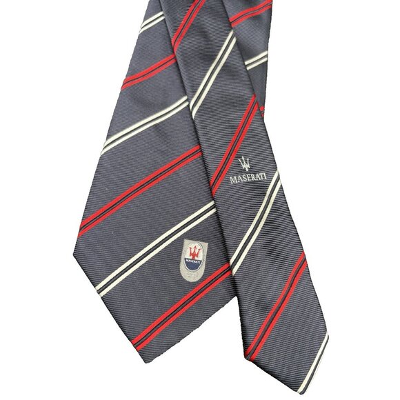 Maserati Club Repp Tie 60" Regimental Trident Logo Luxury Supercar ITALY GUC - Picture 1 of 8